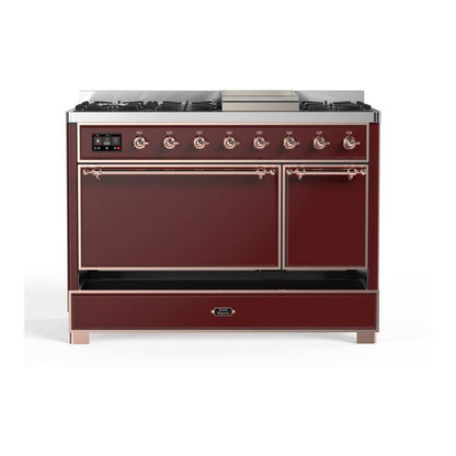 ILVE Majestic II 48 inch Solid Door Natural Gas Dual Fuel Range Copper Burgundy