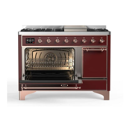 ILVE Majestic II 48 inch Solid Door Natural Gas Dual Fuel Range Copper Burgundy