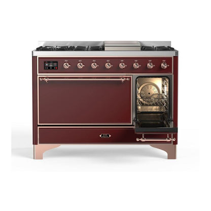 ILVE Majestic II 48 inch Solid Door Natural Gas Dual Fuel Range Copper Burgundy