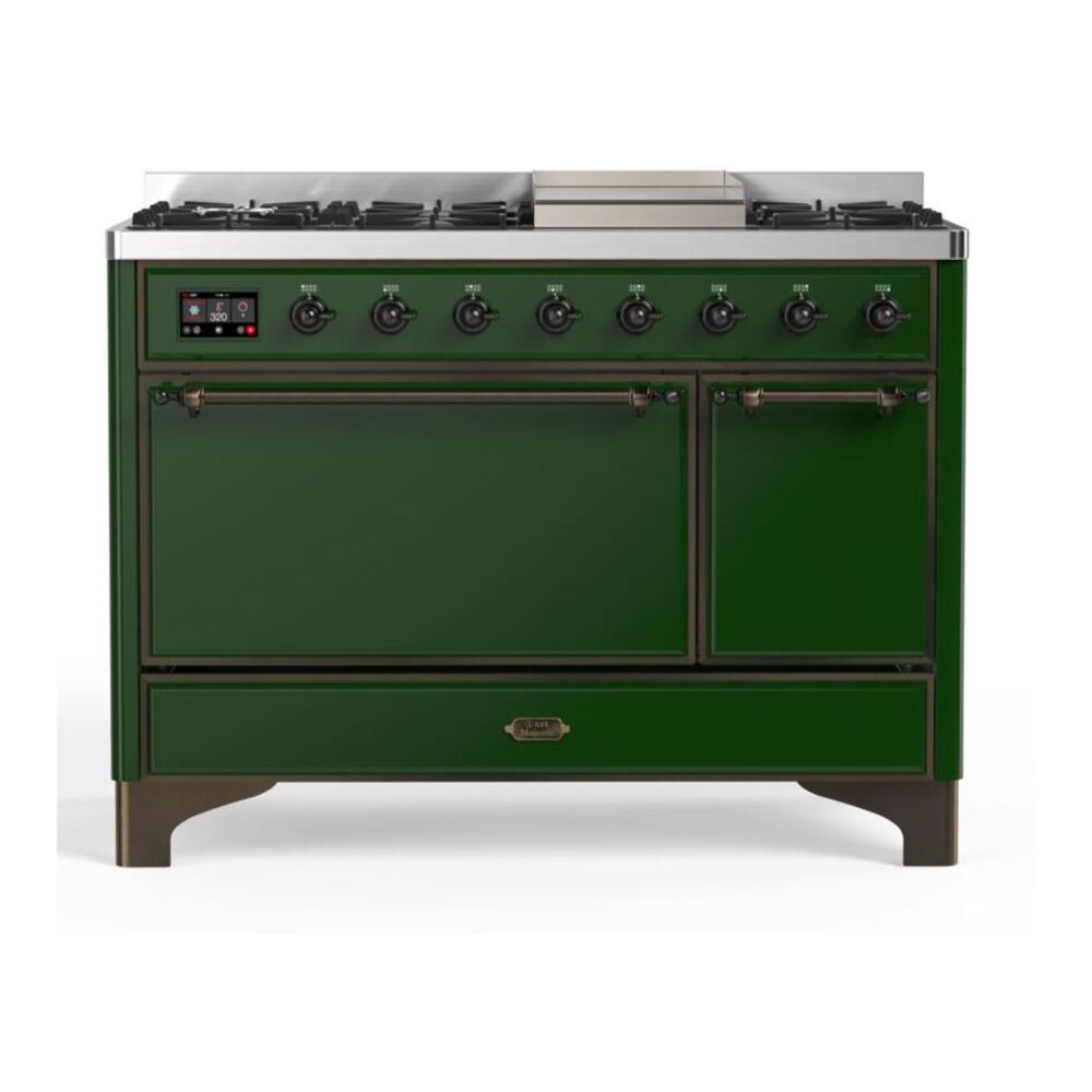 ILVE Majestic II 48" Emerald Green Dual Fuel Range with 8 Burners and Griddle Solid Door Natural Gas