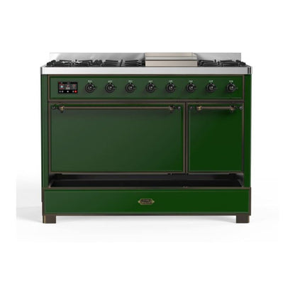 ILVE Majestic II 48 inch Solid Door Natural Gas Dual Fuel Range Burnished Emerald Green
