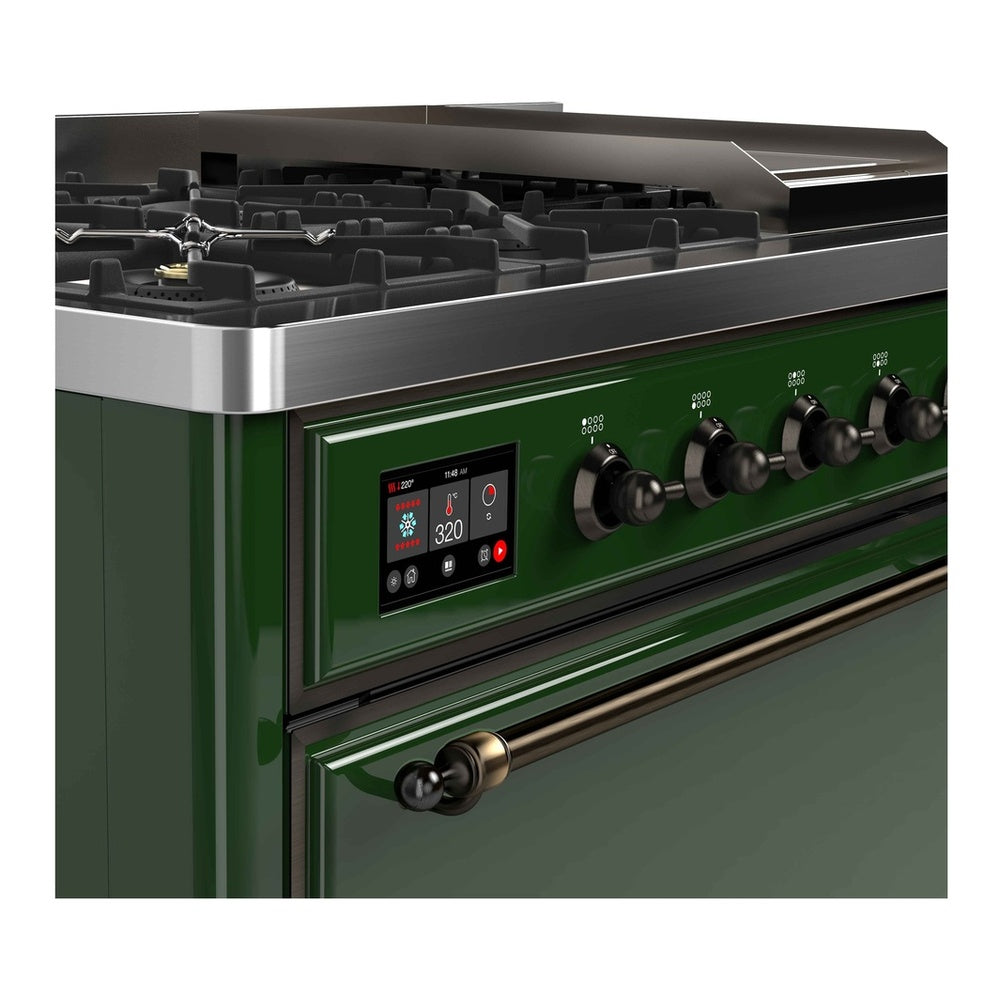 ILVE Majestic II 48 inch Solid Door Natural Gas Dual Fuel Range Burnished Emerald Green
