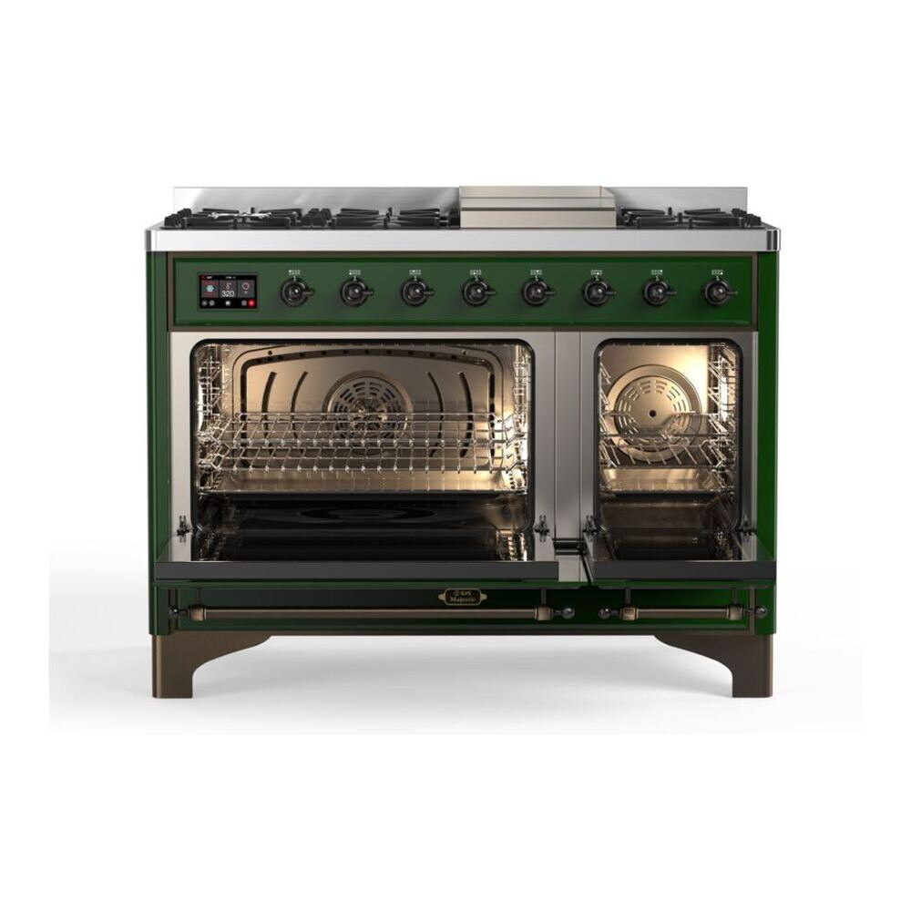 ILVE Majestic II 48 inch Solid Door Natural Gas Dual Fuel Range Burnished Emerald Green
