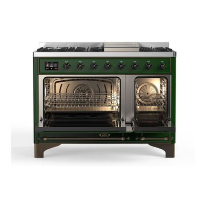 ILVE Majestic II 48 inch Solid Door Natural Gas Dual Fuel Range Burnished Emerald Green
