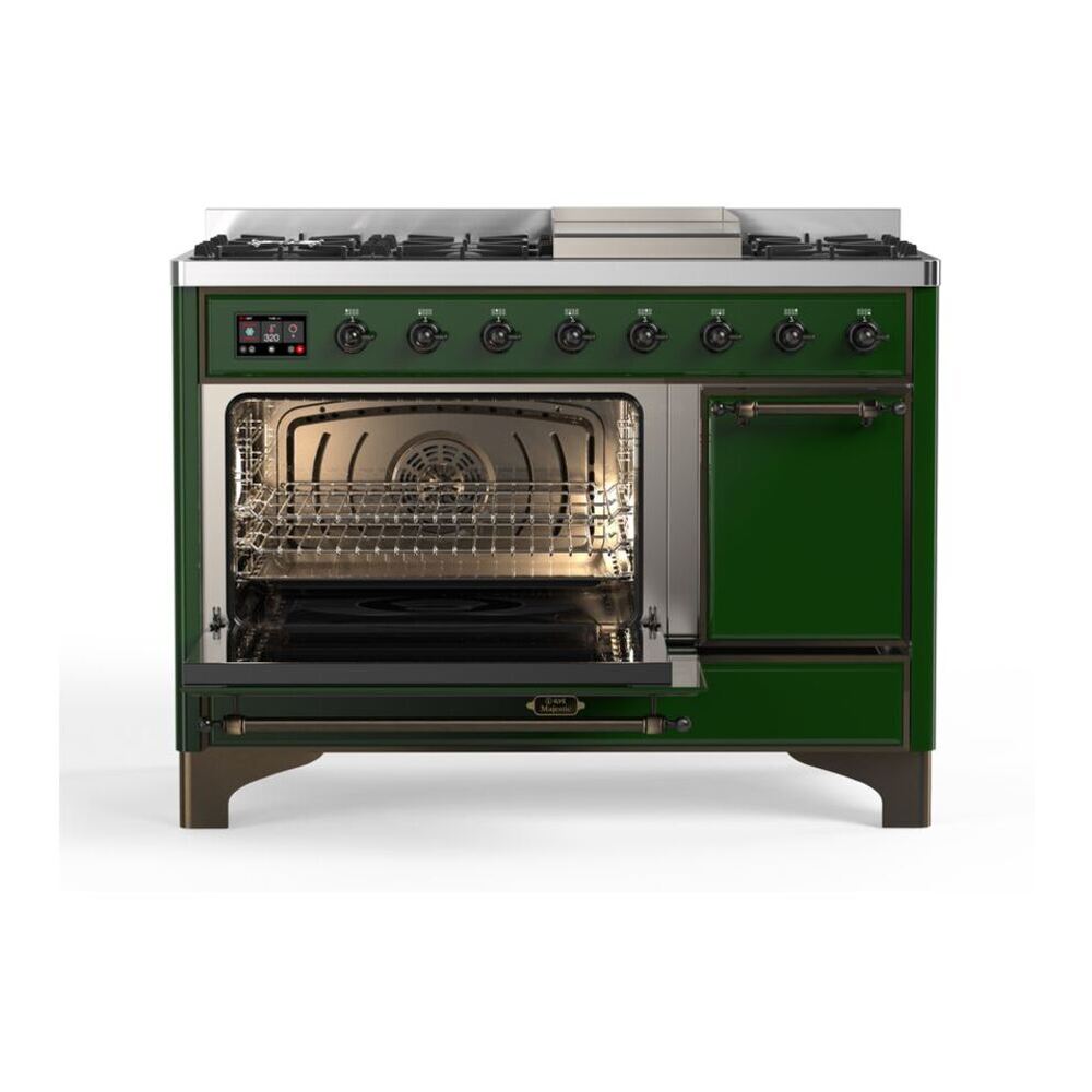 ILVE Majestic II 48 inch Solid Door Natural Gas Dual Fuel Range Burnished Emerald Green