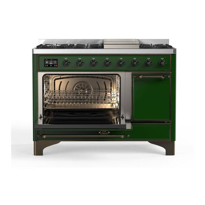 ILVE Majestic II 48 inch Solid Door Natural Gas Dual Fuel Range Burnished Emerald Green