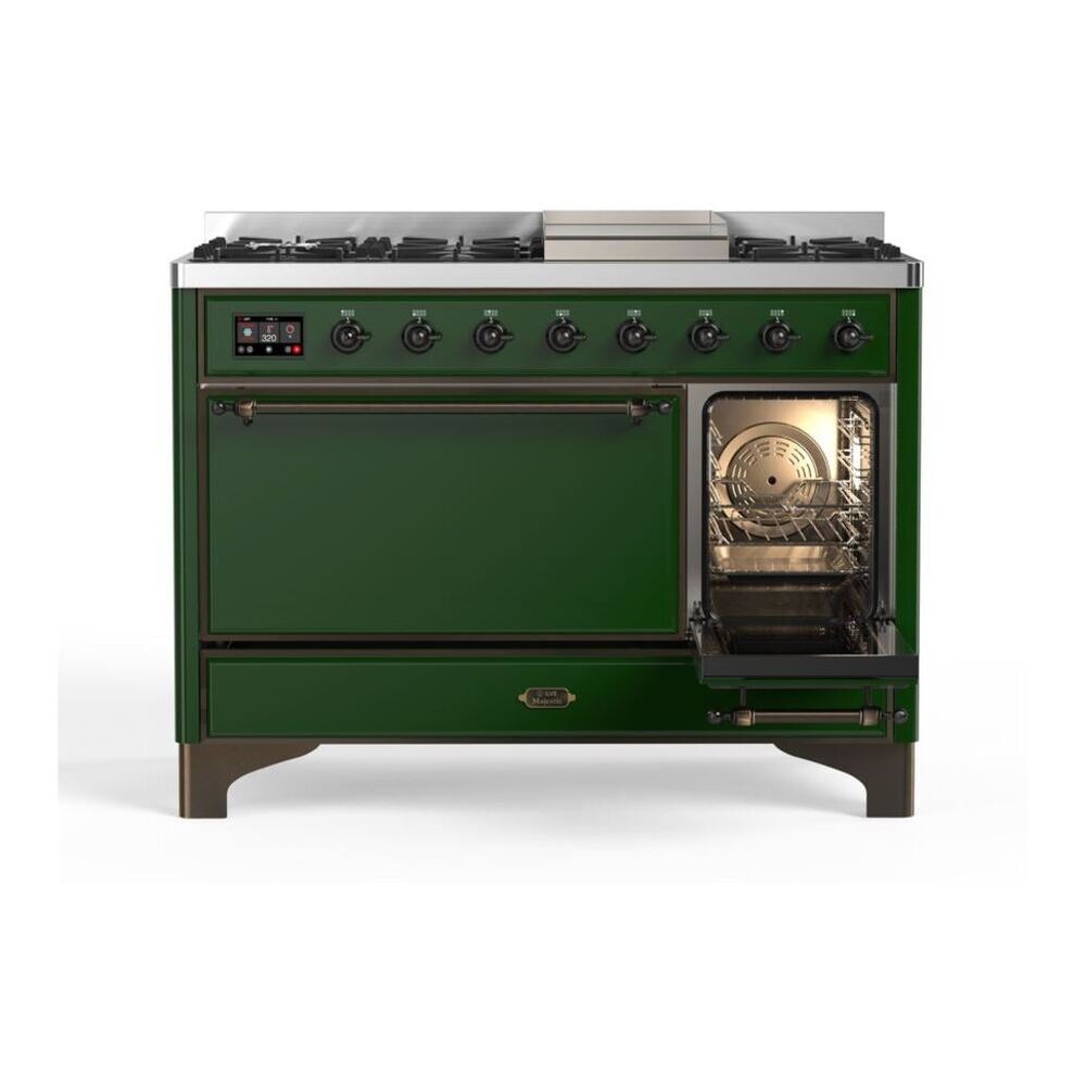 ILVE Majestic II 48 inch Solid Door Natural Gas Dual Fuel Range Burnished Emerald Green