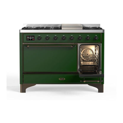 ILVE Majestic II 48 inch Solid Door Natural Gas Dual Fuel Range Burnished Emerald Green