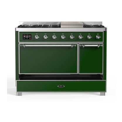 ILVE Majestic II 48 inch Solid Door Natural Gas Dual Fuel Range Chrome Emerald Green