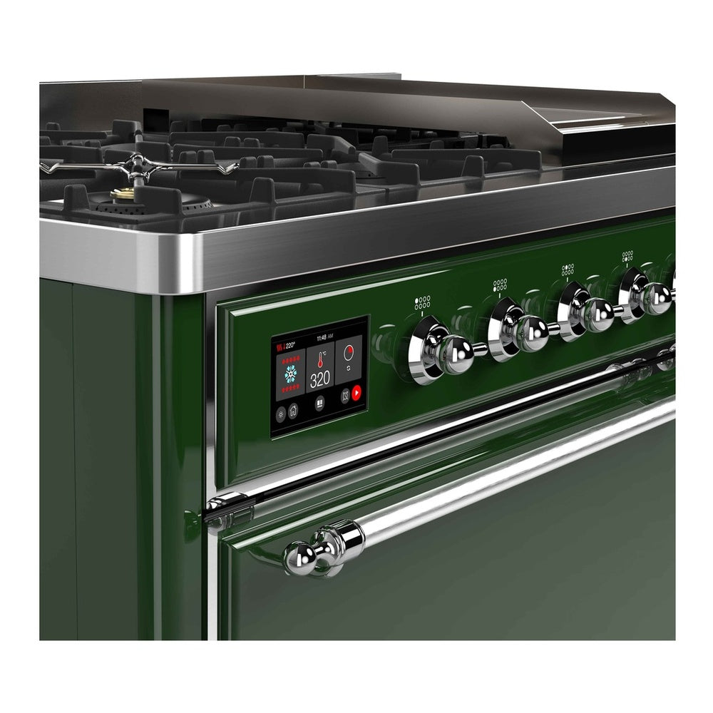 ILVE Majestic II 48 inch Solid Door Natural Gas Dual Fuel Range Chrome Emerald Green