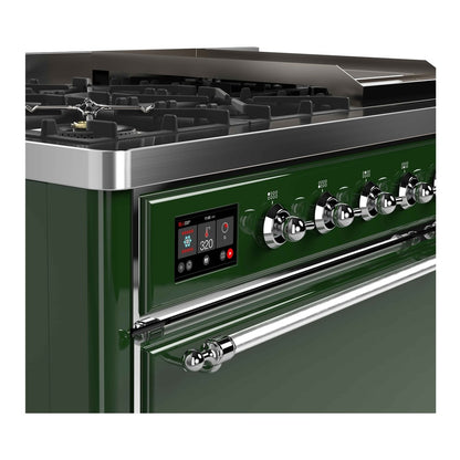 ILVE Majestic II 48 inch Solid Door Natural Gas Dual Fuel Range Chrome Emerald Green