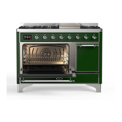 ILVE Majestic II 48 inch Solid Door Natural Gas Dual Fuel Range Chrome Emerald Green