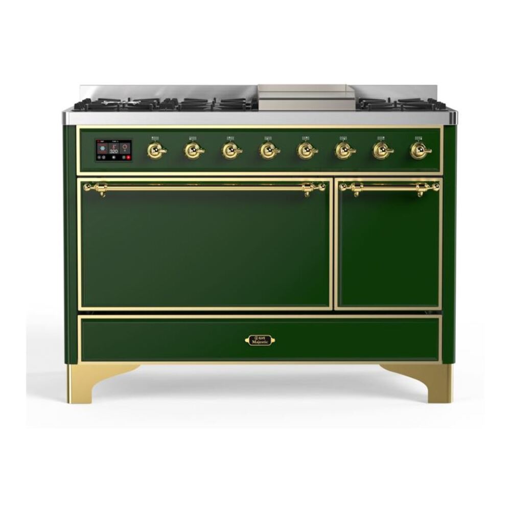ILVE Majestic II 48" Emerald Green Dual Fuel Range with 8 Burners and Griddle Solid Door Natural Gas