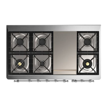 ILVE Majestic II 48 inch Solid Door Natural Gas Dual Fuel Range Brass Emerald Green