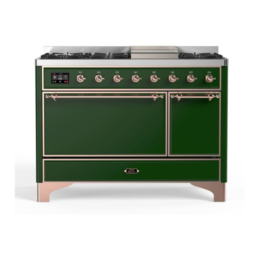 ILVE Majestic II 48 inch Solid Door Natural Gas Dual Fuel Range Copper Emerald Green
