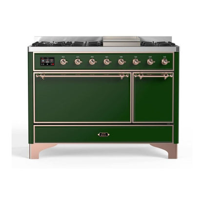 ILVE Majestic II 48 inch Solid Door Natural Gas Dual Fuel Range Copper Emerald Green