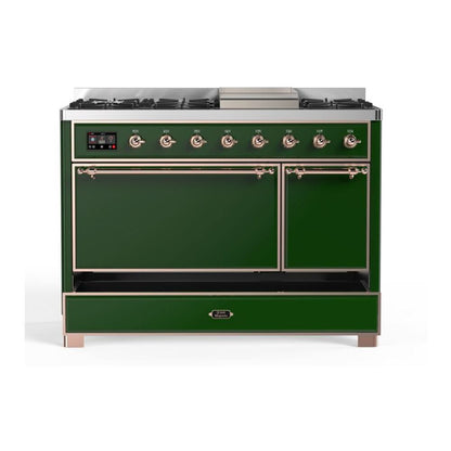 ILVE Majestic II 48 inch Solid Door Natural Gas Dual Fuel Range Copper Emerald Green