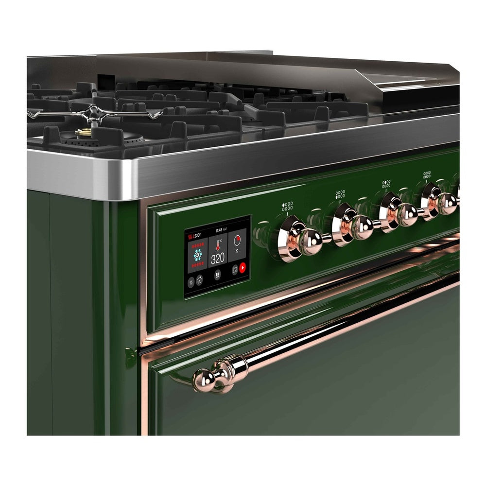 ILVE Majestic II 48 inch Solid Door Natural Gas Dual Fuel Range Copper Emerald Green