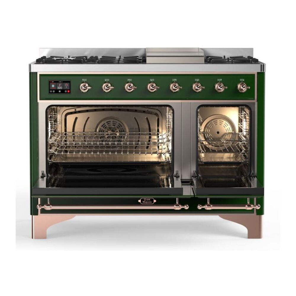 ILVE Majestic II 48 inch Solid Door Natural Gas Dual Fuel Range Copper Emerald Green