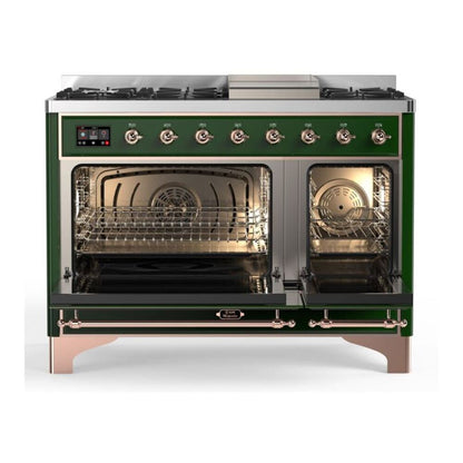 ILVE Majestic II 48 inch Solid Door Natural Gas Dual Fuel Range Copper Emerald Green