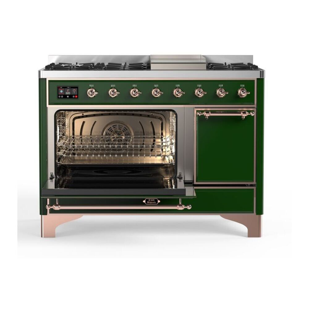 ILVE Majestic II 48 inch Solid Door Natural Gas Dual Fuel Range Copper Emerald Green