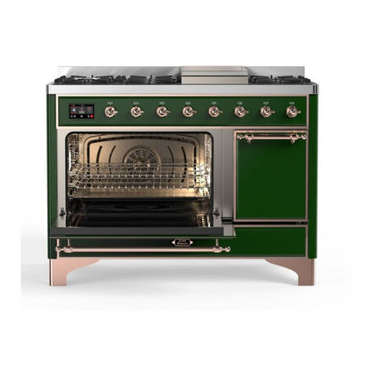ILVE Majestic II 48 inch Solid Door Natural Gas Dual Fuel Range Copper Emerald Green