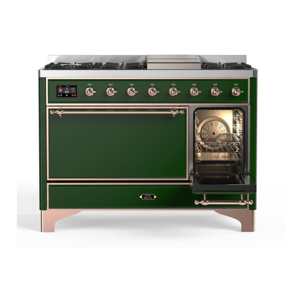 ILVE Majestic II 48 inch Solid Door Natural Gas Dual Fuel Range Copper Emerald Green