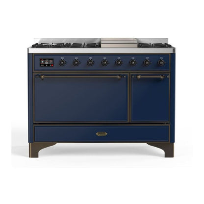ILVE Majestic II 48 inch Solid Door Natural Gas Dual Fuel Range Burnished Midnight Blue