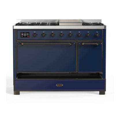 ILVE Majestic II 48 inch Solid Door Natural Gas Dual Fuel Range Burnished Midnight Blue
