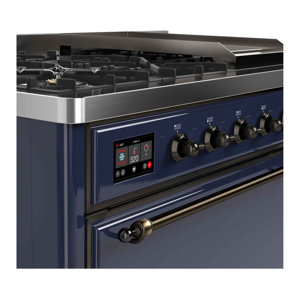 ILVE Majestic II 48 inch Solid Door Natural Gas Dual Fuel Range Burnished Midnight Blue