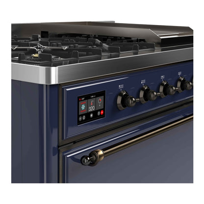 ILVE Majestic II 48 inch Solid Door Natural Gas Dual Fuel Range Burnished Midnight Blue