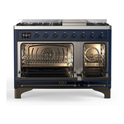 ILVE Majestic II 48 inch Solid Door Natural Gas Dual Fuel Range Burnished Midnight Blue