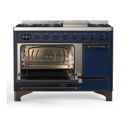 ILVE Majestic II 48 inch Solid Door Natural Gas Dual Fuel Range Burnished Midnight Blue