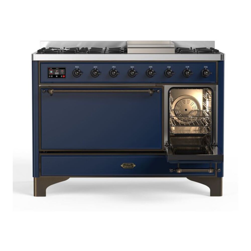 ILVE Majestic II 48 inch Solid Door Natural Gas Dual Fuel Range Burnished Midnight Blue