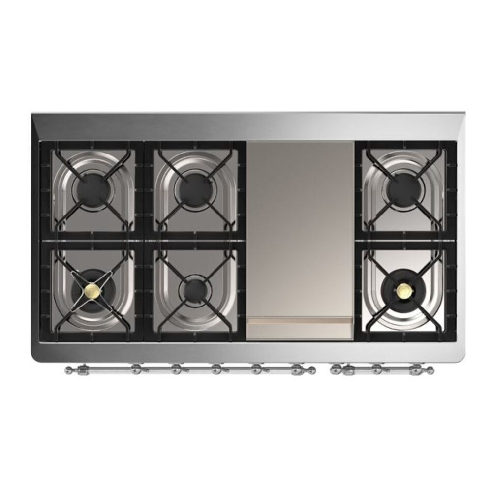 ILVE Majestic II 48 inch Solid Door Natural Gas Dual Fuel Range Chrome Midnight Blue