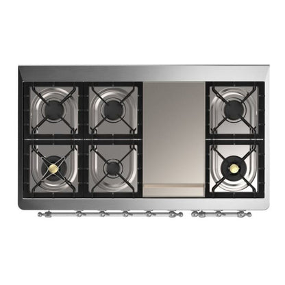 ILVE Majestic II 48 inch Solid Door Natural Gas Dual Fuel Range Chrome Midnight Blue