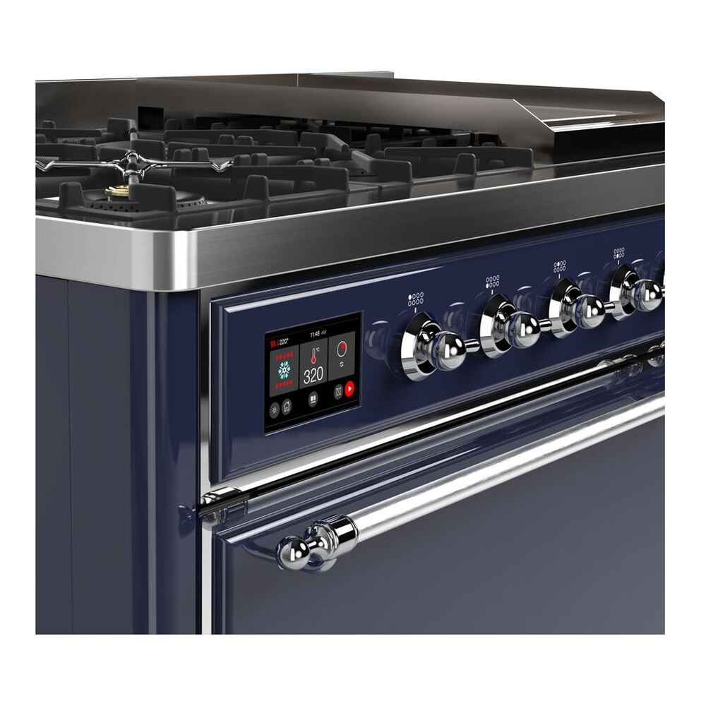 ILVE Majestic II 48 inch Solid Door Natural Gas Dual Fuel Range Chrome Midnight Blue