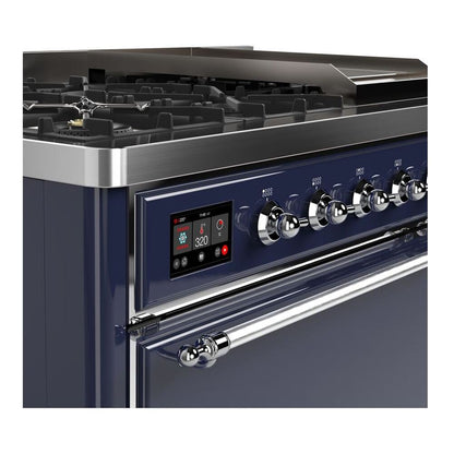 ILVE Majestic II 48 inch Solid Door Natural Gas Dual Fuel Range Chrome Midnight Blue