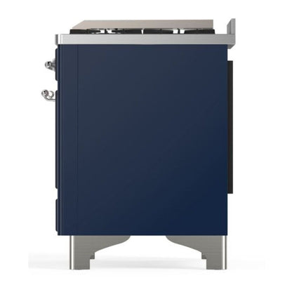 ILVE Majestic II 48 inch Solid Door Natural Gas Dual Fuel Range Chrome Midnight Blue