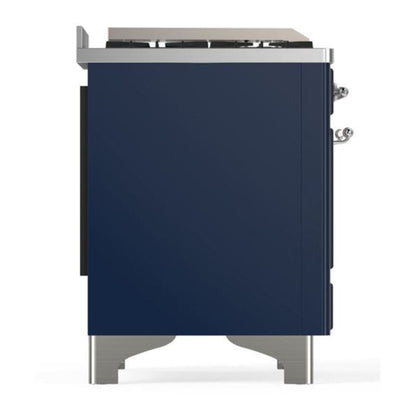 ILVE Majestic II 48 inch Solid Door Natural Gas Dual Fuel Range Chrome Midnight Blue