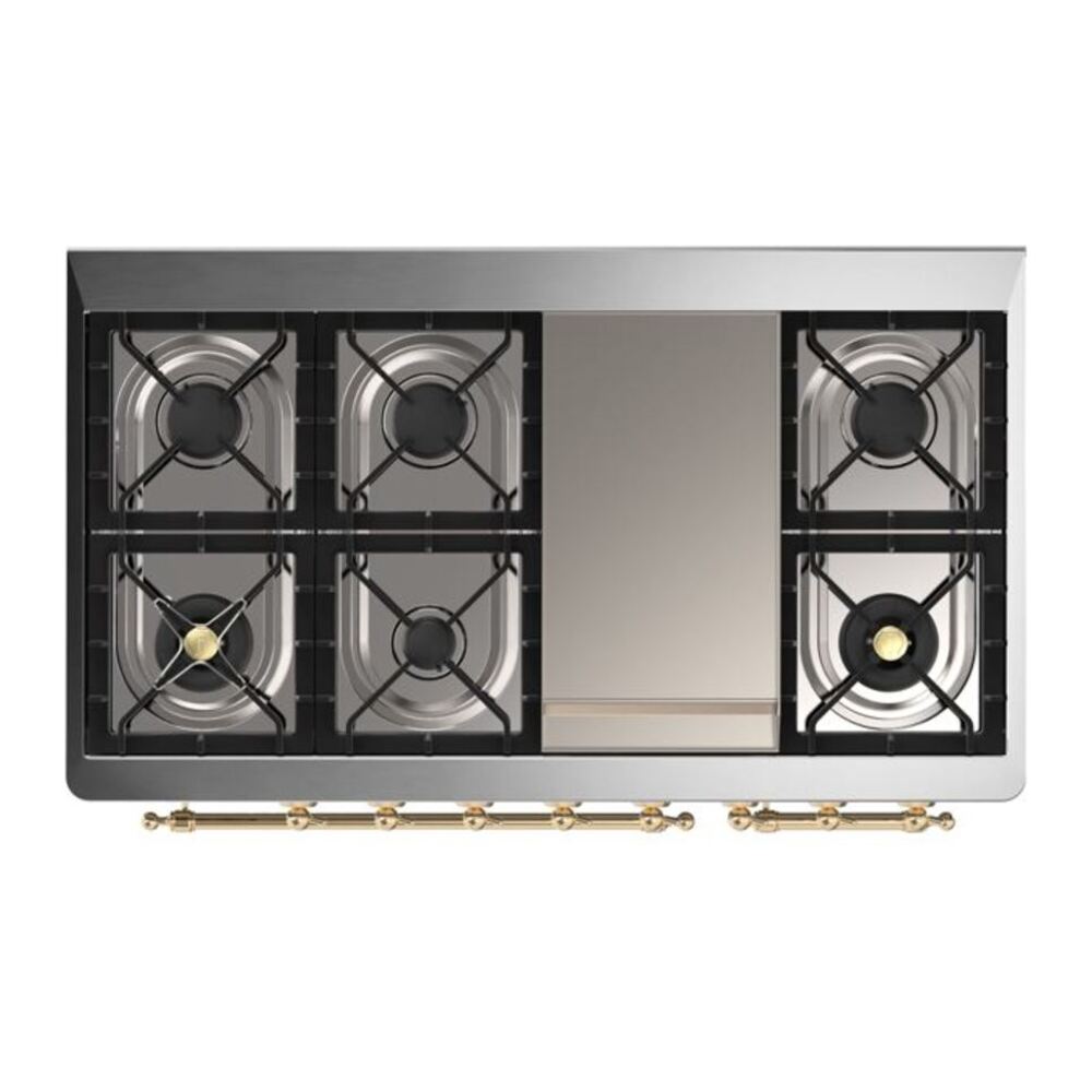 ILVE Majestic II 48 inch Solid Door Natural Gas Dual Fuel Range Brass Midnight Blue