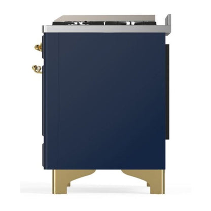 ILVE Majestic II 48 inch Solid Door Natural Gas Dual Fuel Range Brass Midnight Blue