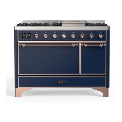 ILVE Majestic II 48 inch Solid Door Natural Gas Dual Fuel Range Copper Midnight Blue
