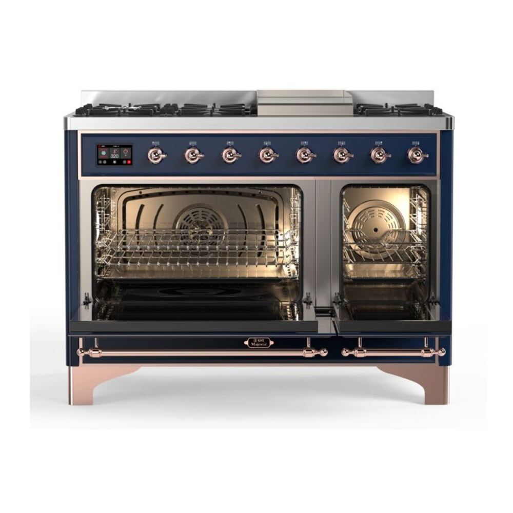 ILVE Majestic II 48 inch Solid Door Natural Gas Dual Fuel Range Copper Midnight Blue