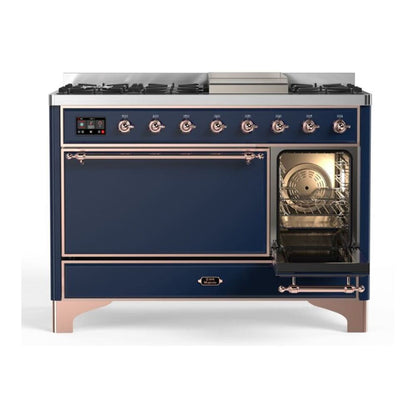 ILVE Majestic II 48 inch Solid Door Natural Gas Dual Fuel Range Copper Midnight Blue