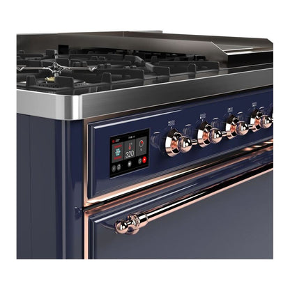 ILVE Majestic II 48 inch Solid Door Natural Gas Dual Fuel Range Copper Midnight Blue