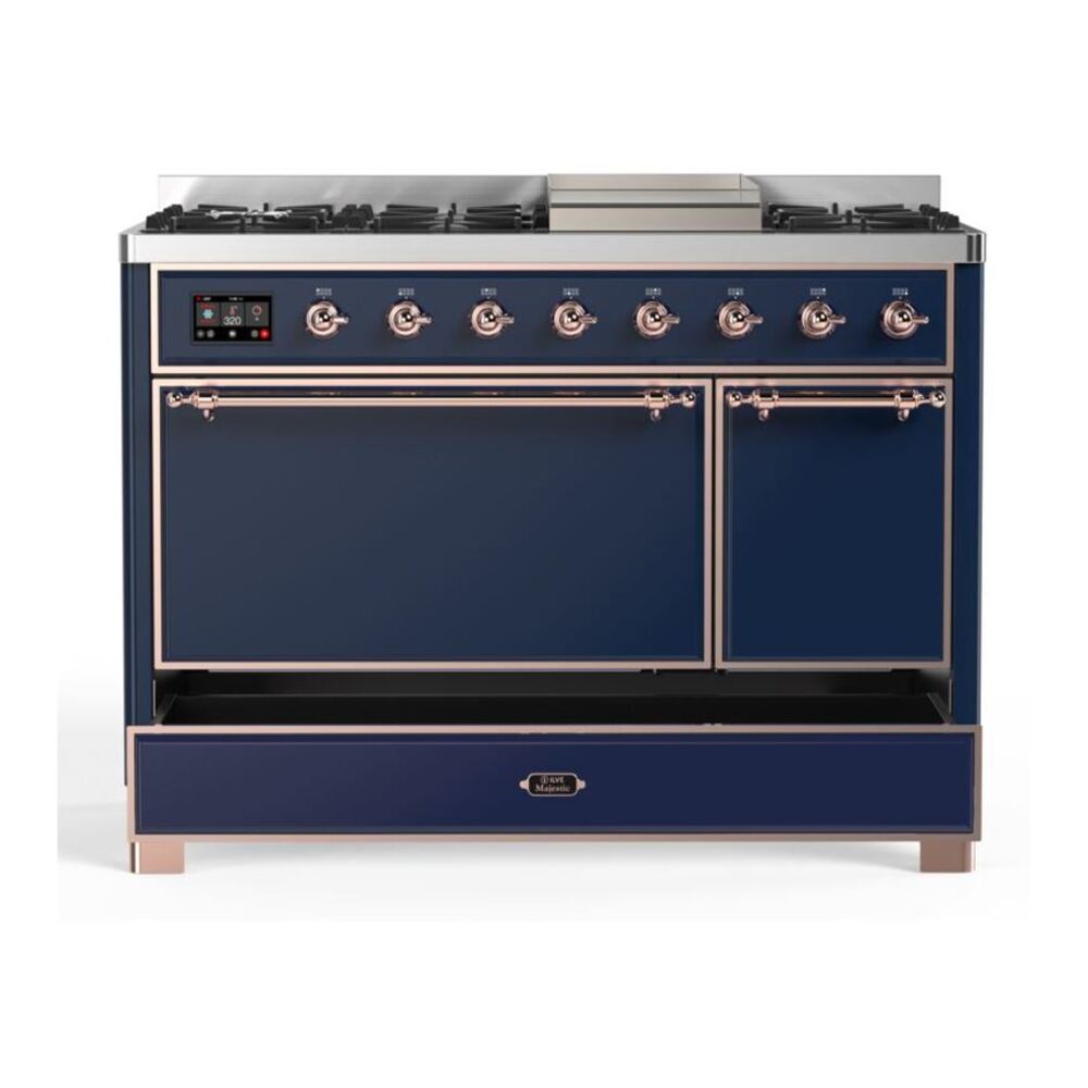 ILVE Majestic II 48 inch Solid Door Natural Gas Dual Fuel Range Copper Midnight Blue