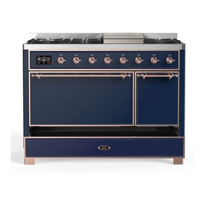 ILVE Majestic II 48 inch Solid Door Natural Gas Dual Fuel Range Copper Midnight Blue
