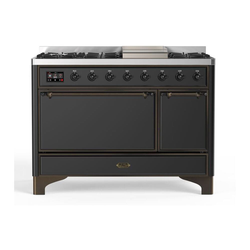ILVE Majestic II 48" Graphite Matte Dual Fuel Range with 8 Burners and Griddle Solid Door Natural Gas