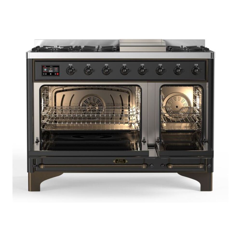 ILVE Majestic II 48 inch Solid Door Natural Gas Dual Fuel Range Burnished Graphite Matte